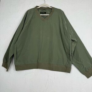 Eddie Bauer XL Olive Green Pullover Windbreaker Jacket V-Neck Nylon Lined